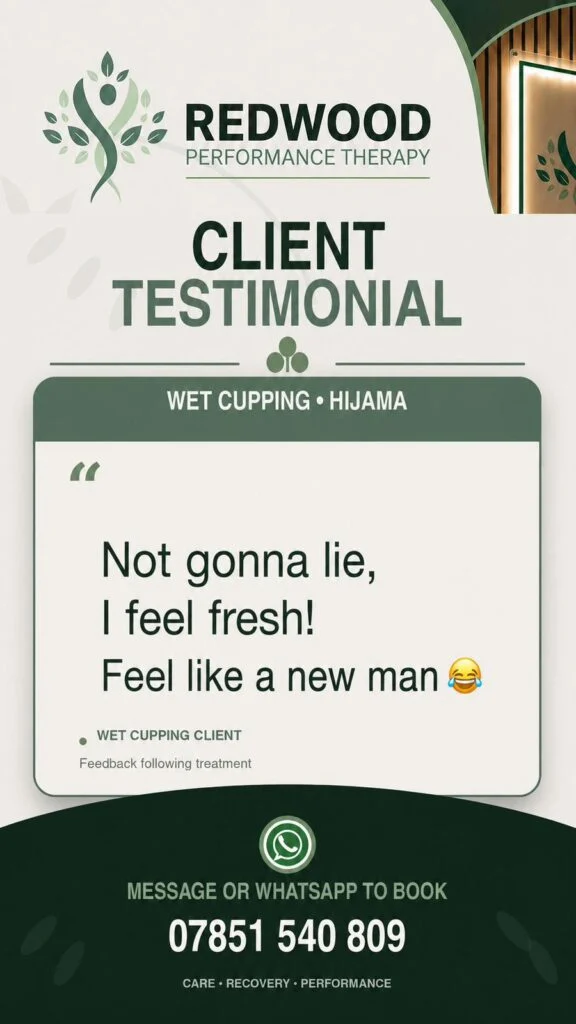 Client experience photo for Wet Cupping Hijama at Redwood Performance Therapy